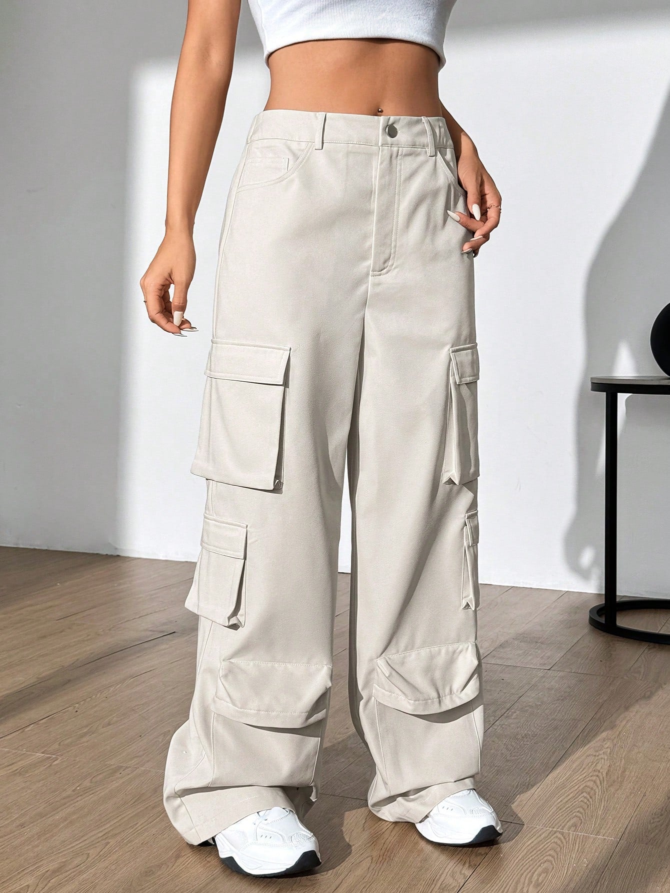 Women's Solid Color Cargo Pants With Pockets