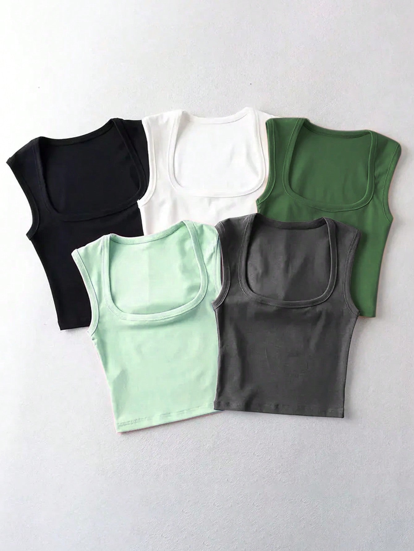 5pcs Solid Color Slim Fit Tank Tops,Baby Tees Woman, Summer