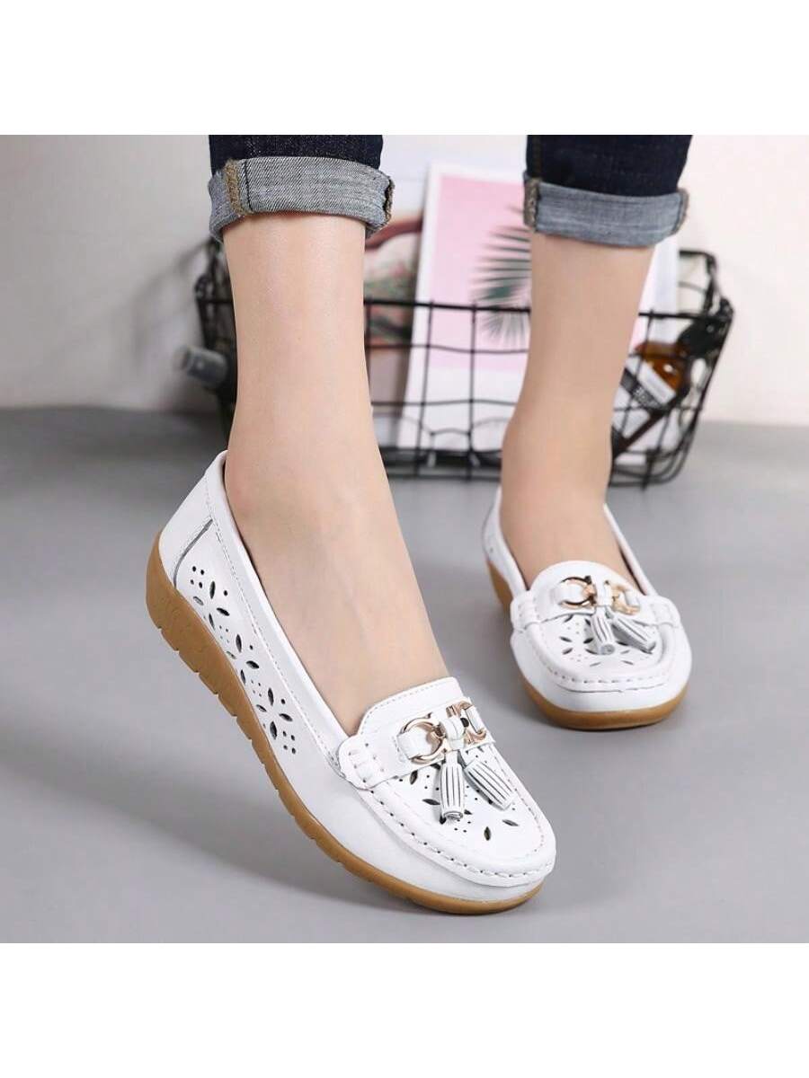 Women's Soft Bottom Comfortable Flat Casual Shoes, Hollow Out Design For Plus Size Women