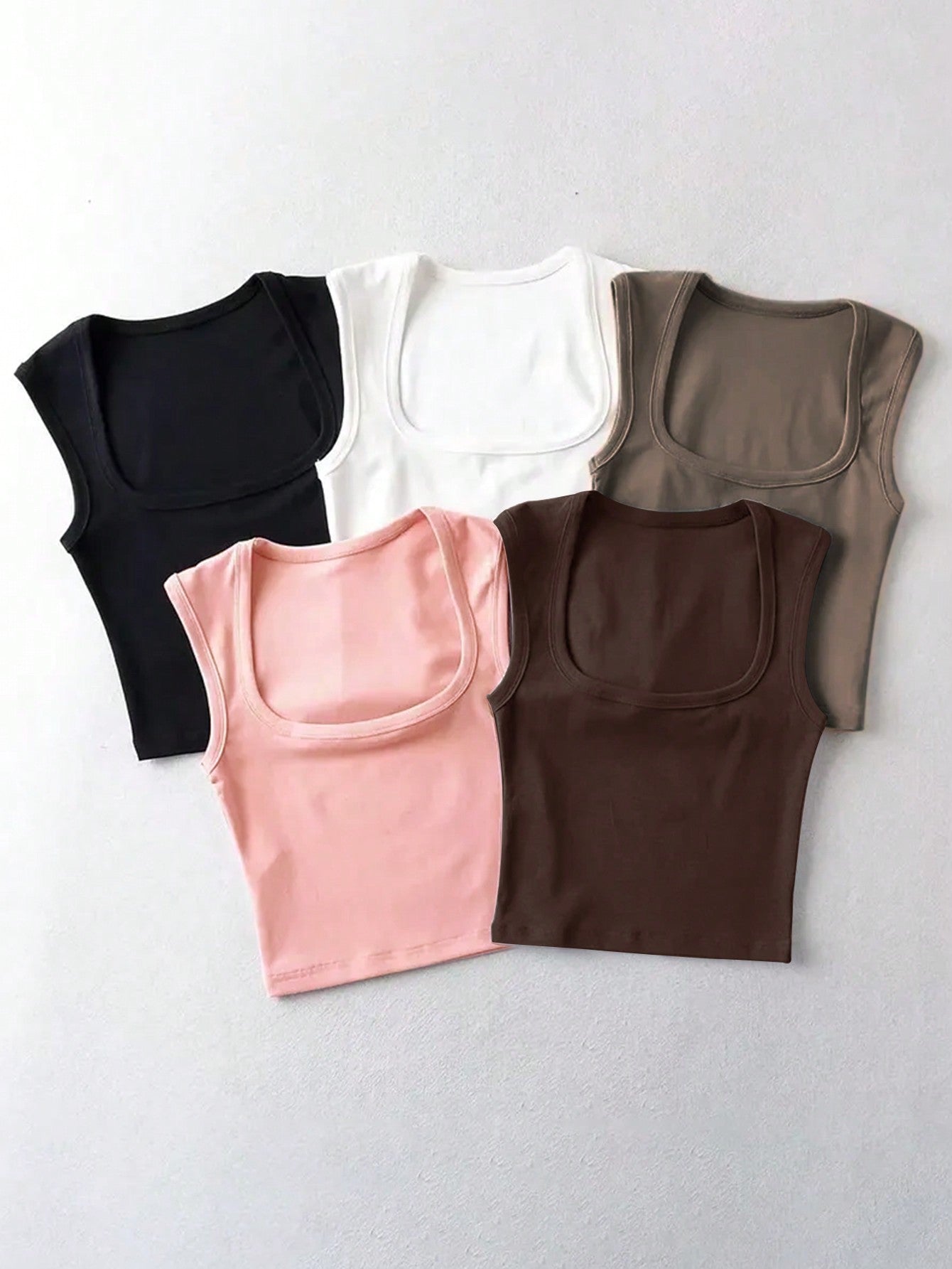 5pcs Solid Color Slim Fit Tank Tops,Baby Tees Woman, Summer