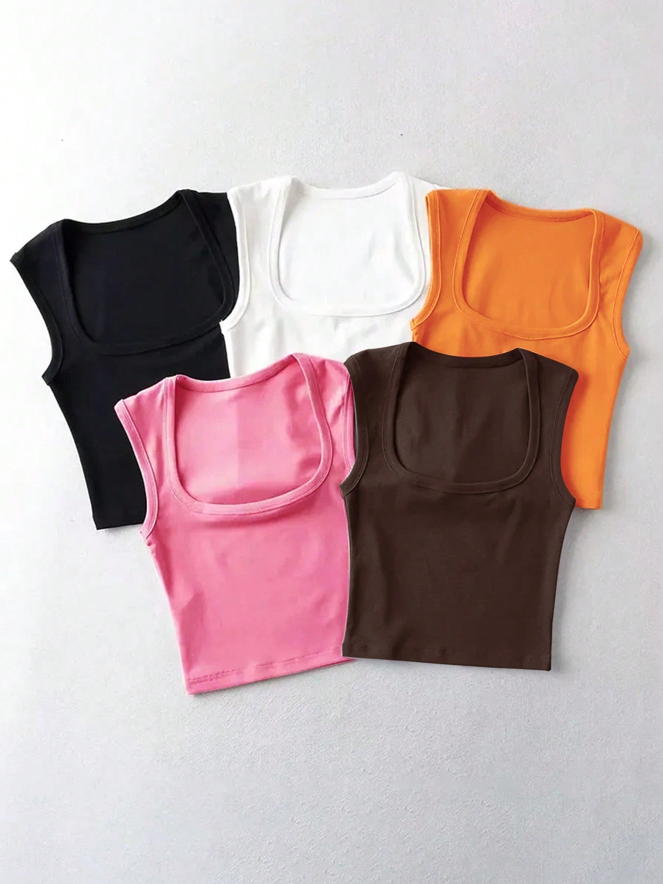 5pcs Solid Color Slim Fit Tank Tops,Baby Tees Woman, Summer