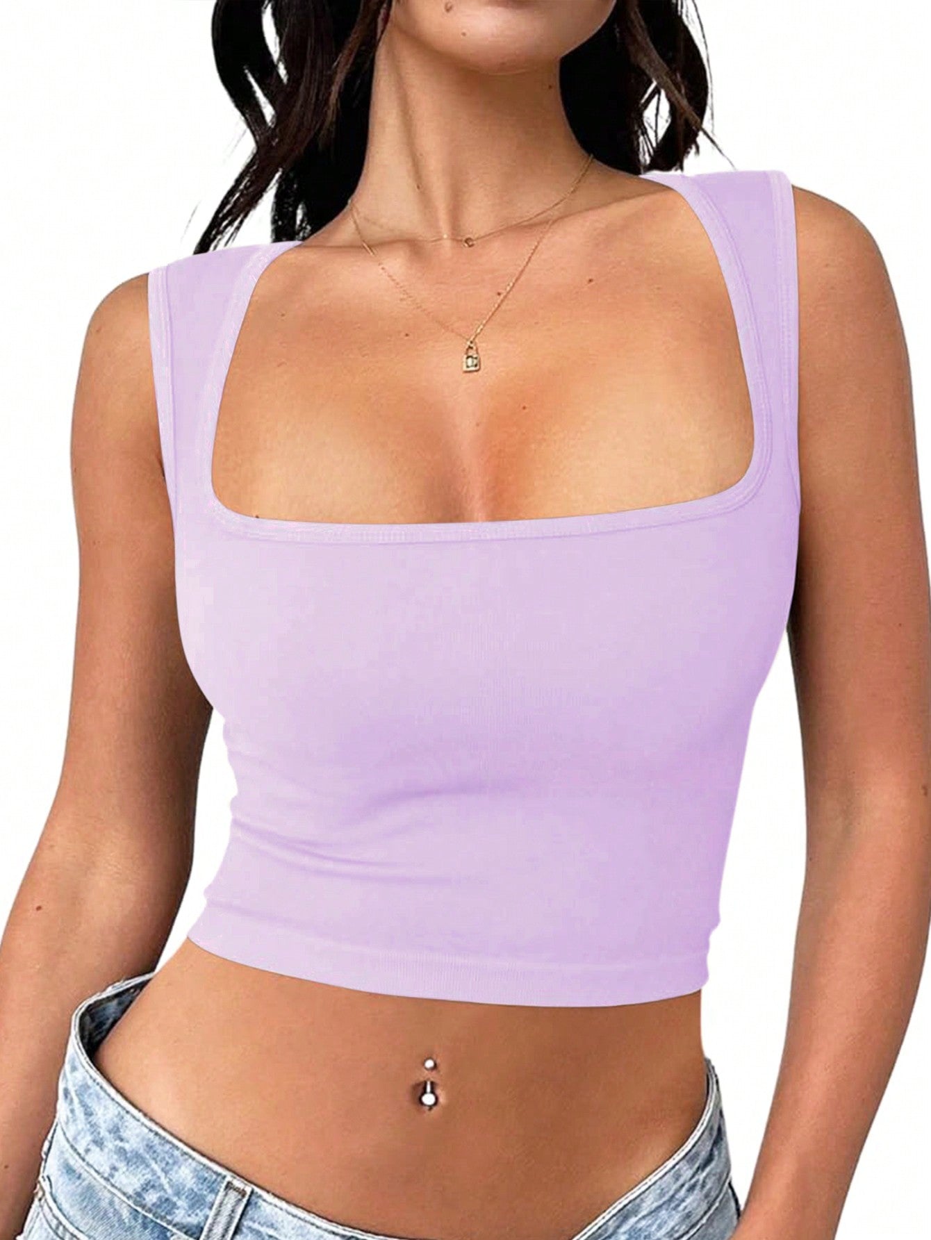 5pcs Solid Color Slim Fit Tank Tops,Baby Tees Woman, Summer