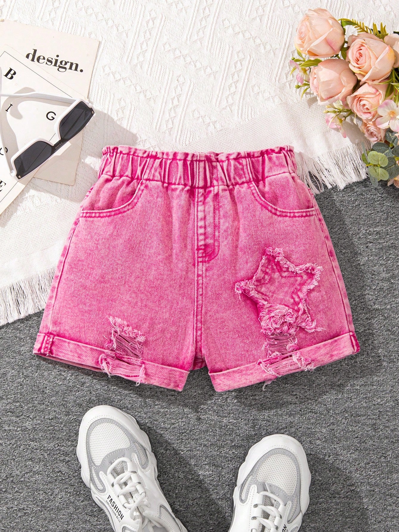 Tween Girl Washed Casual Fashionable Star Pattern Denim Shorts