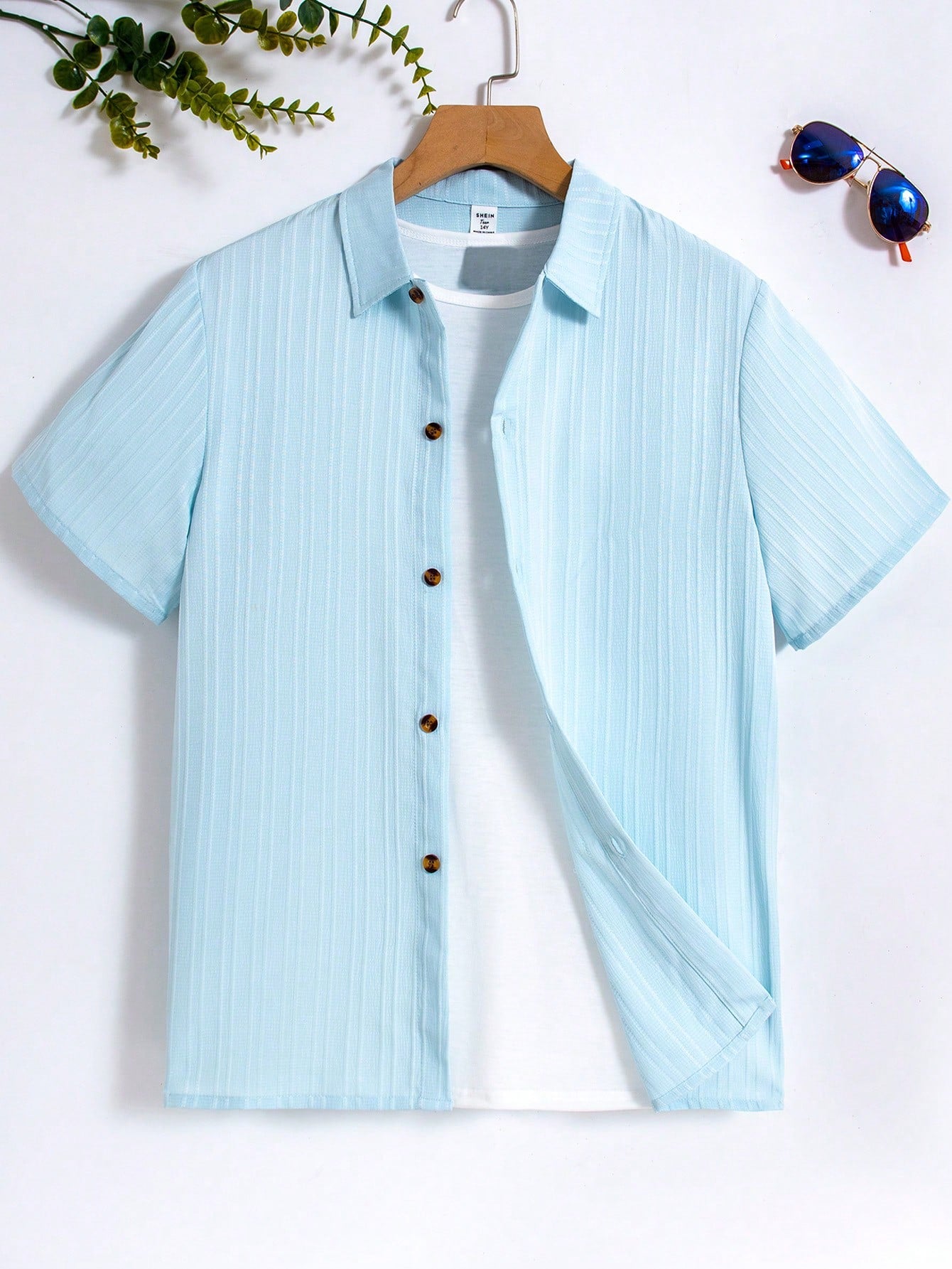 Solid Color Textured Shirt For Teen Boys