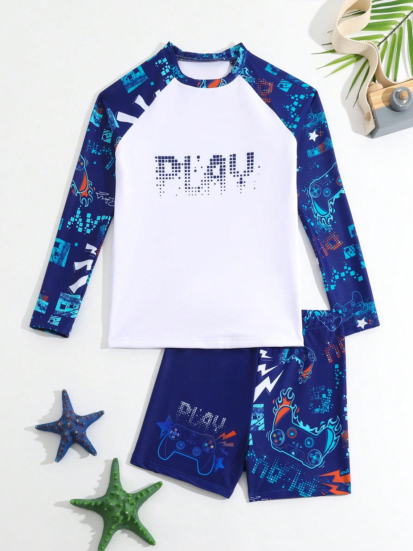 Tween Boy Letter Graphic Beach Swimsuit