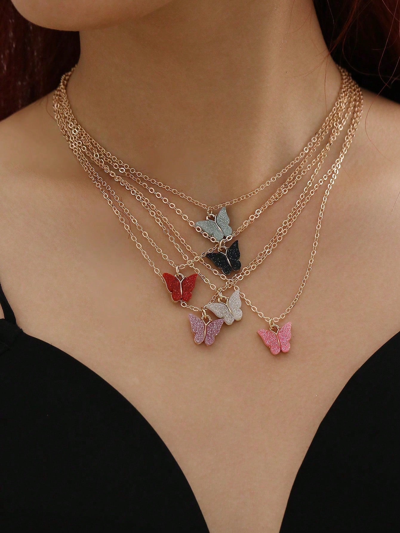 5pcs/Set Cute Butterfly Pendant Necklace Set For Kids