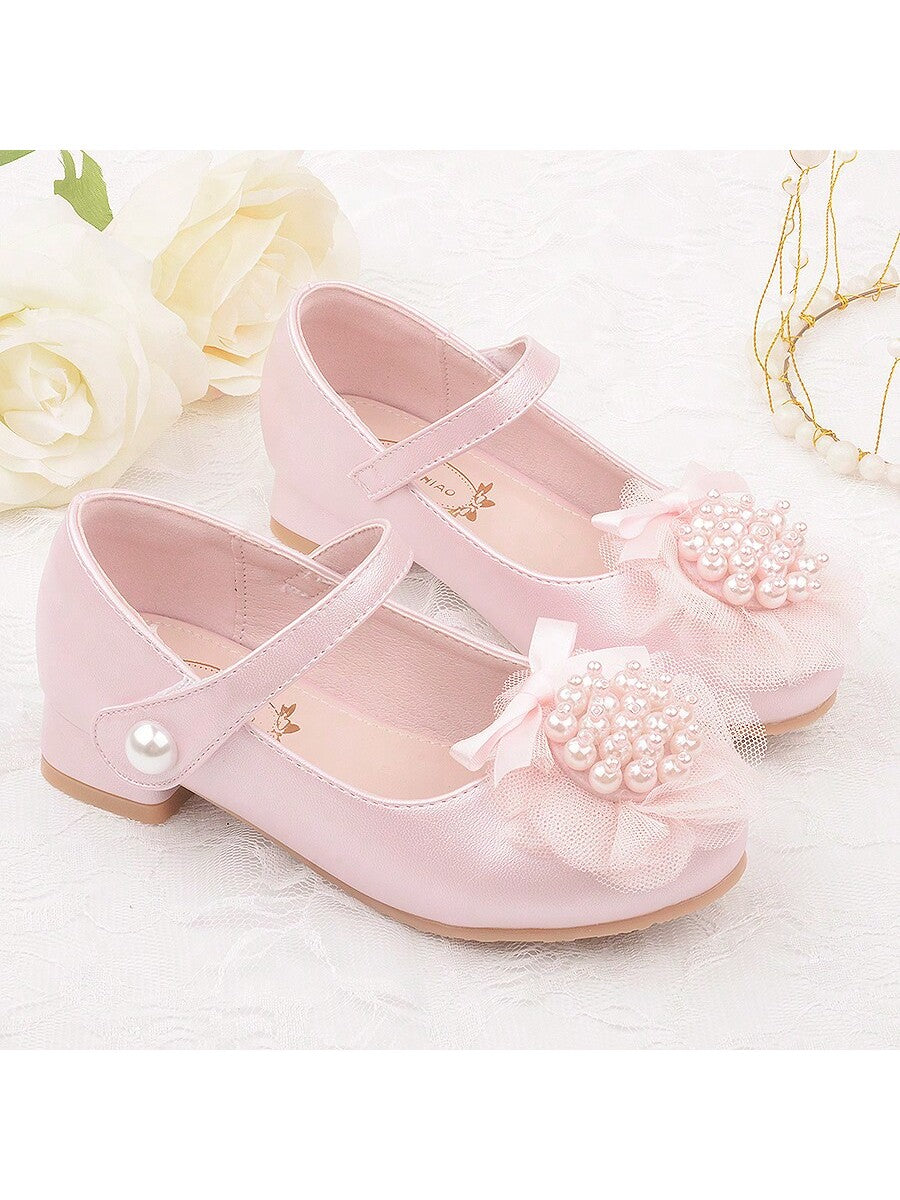 Girls' High Heel Princess Shoes For Kids, New Spring Autumn Pearl Flower Leather Shoes For Little Girls/Children/Baby Girls