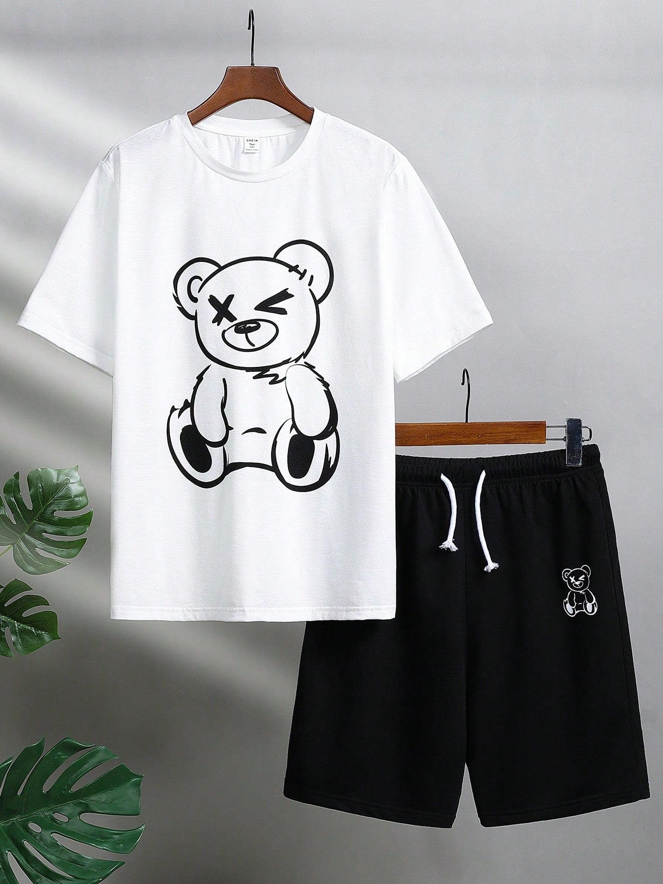 Teen Boy Casual Bear Printed Round Neck Short Sleeve T-Shirt And Shorts Knit 2pcs Set