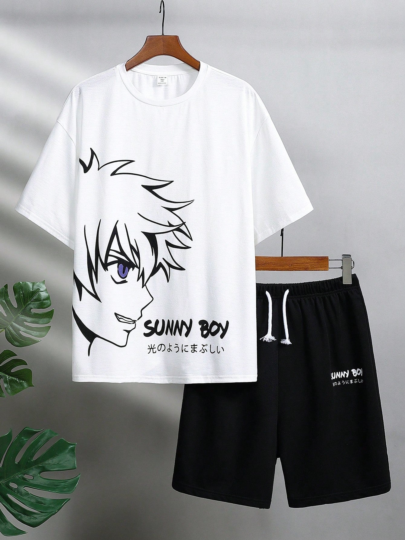 Teen Boy Casual Cartoon Printed Round Neck T-Shirt And Knitted Shorts Set