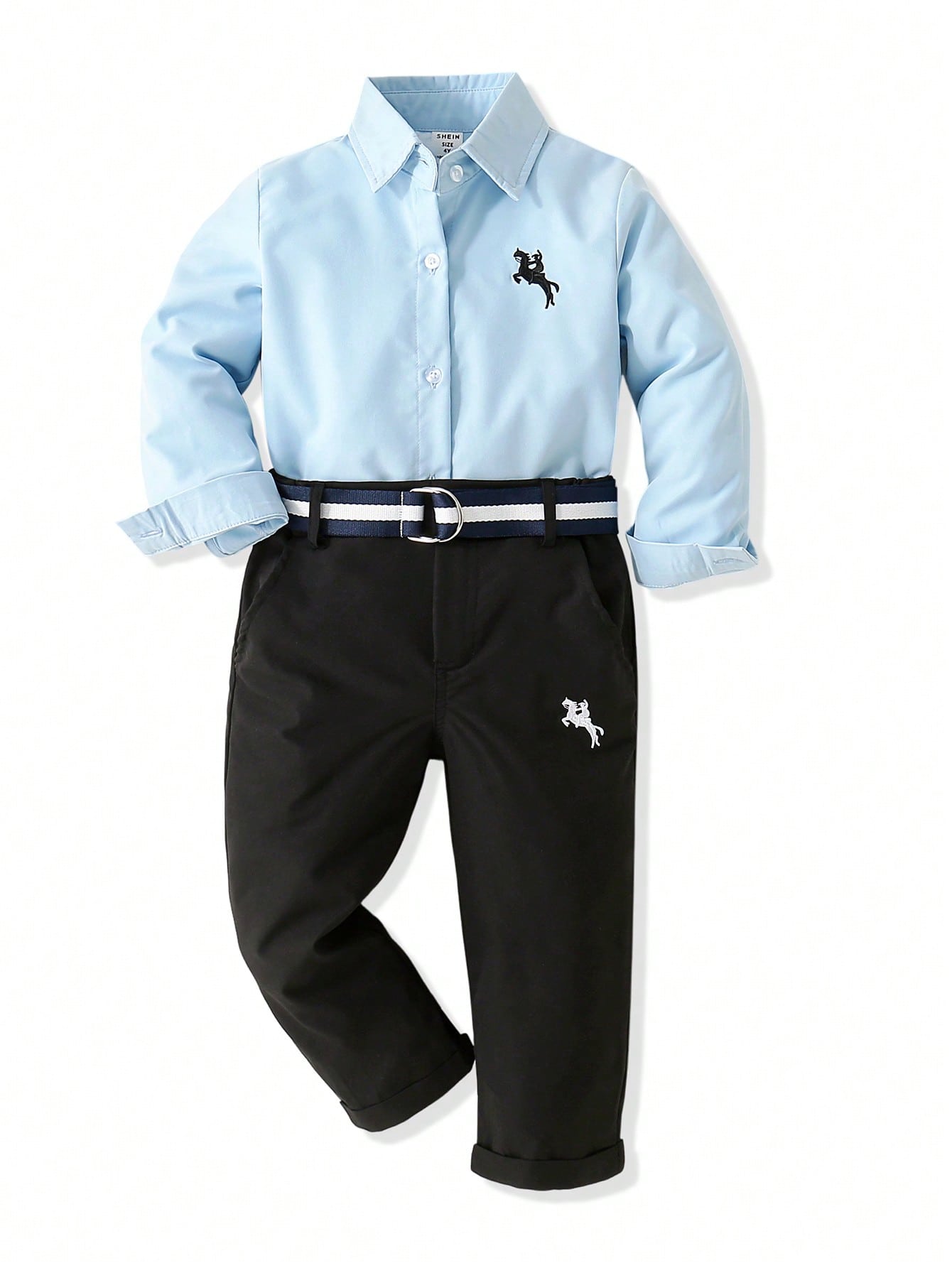 Blossomsprite Kids Young Boy Solid Long Sleeve Shirt And Pants Set