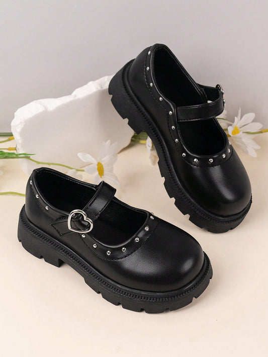 Girls' Cute Love Buckle Waterproof Flat Shoes For All Season, School/ Daily Wear, Princess & College Style