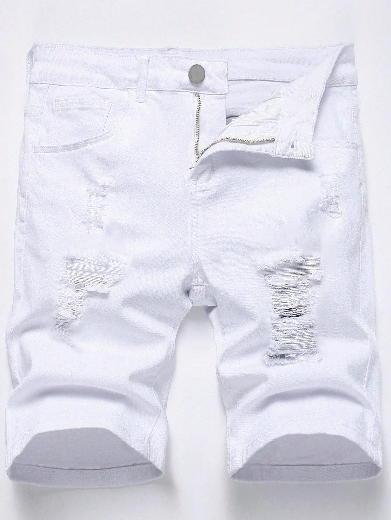 Teen Boy Ripped Frayed White Denim Shorts , For Spring And Summer Outfits