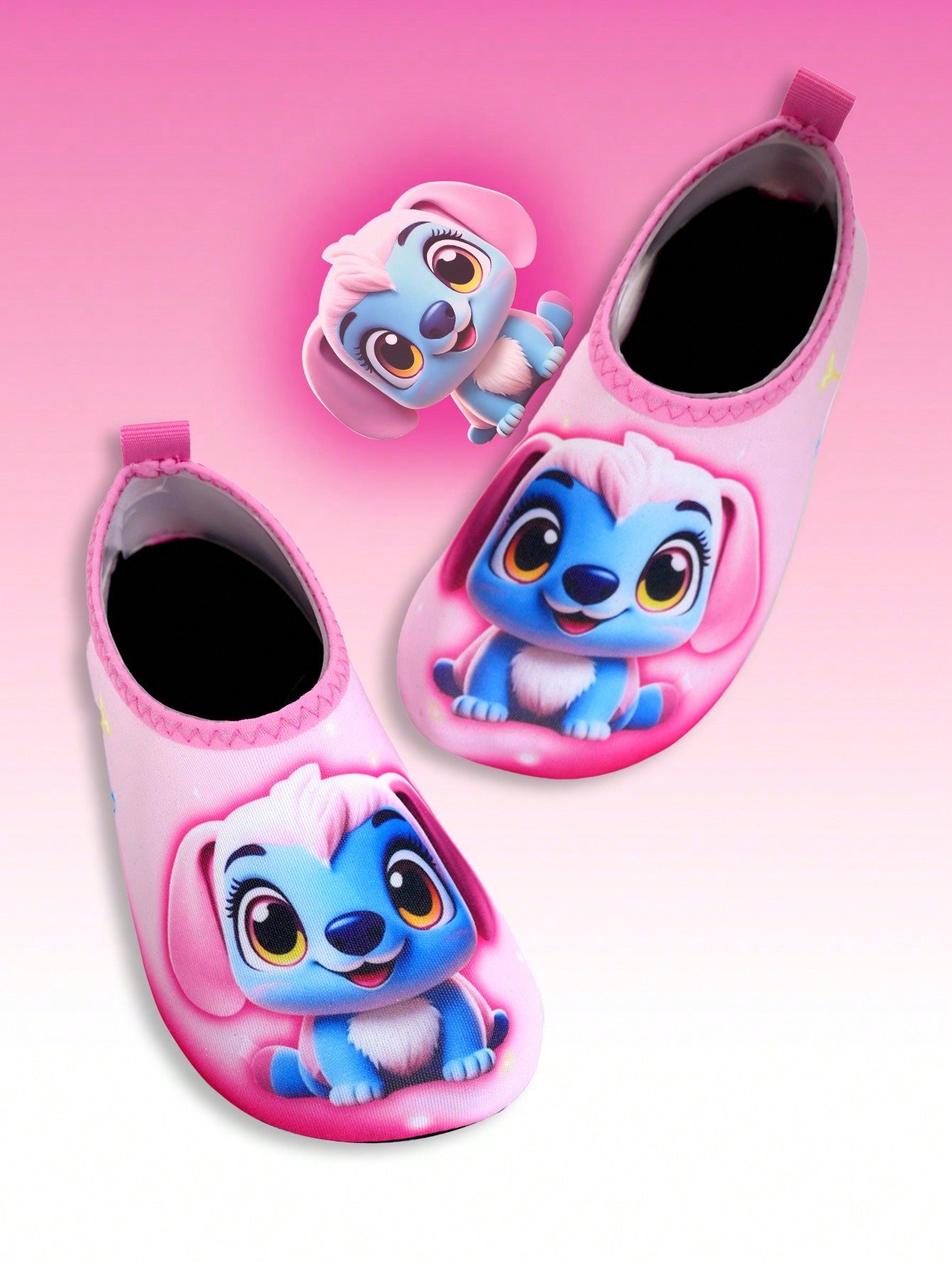 1pair Girls' Pink Dog Printed Rubber Anti-Slip Beach Water Shoes & Breathable Soft Sole Yoga Shoes & Baby Walking Shoes