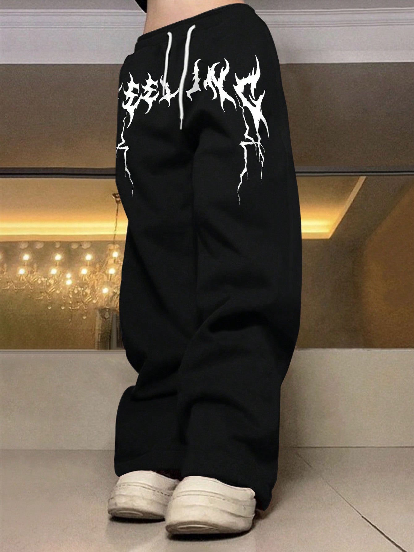 Men's Printed Drawstring Sweatpants Baggy Long Plain Dark Red Going Out Goth