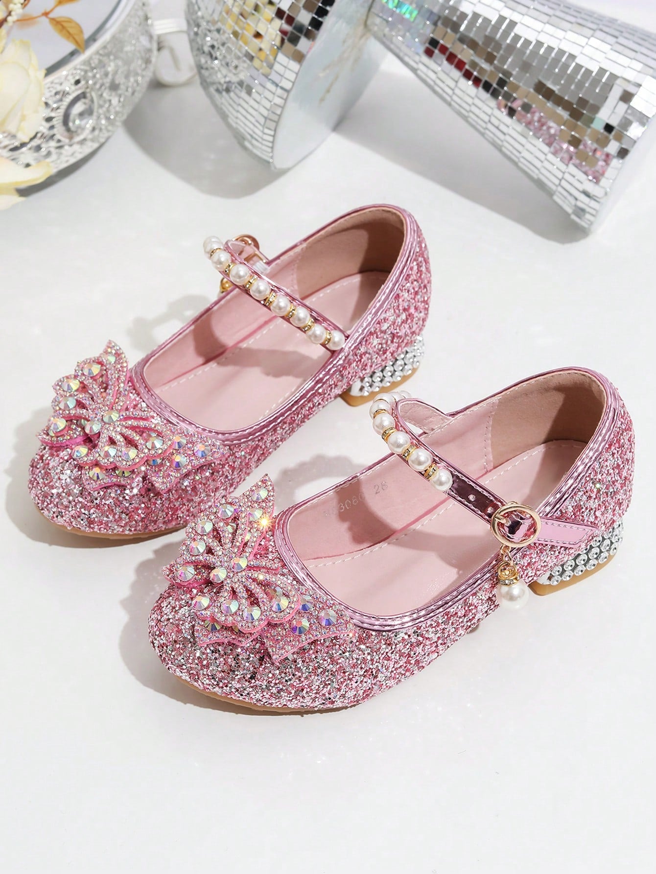 Girls' New High Heel Princess Shoes With Soft Silver Crystal Bottom, Versatile