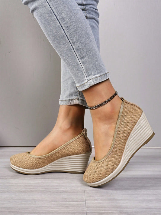 Wedge Heels, Linen Yellow, Platform Wedges, Beaded Pearl Shoes For Women, Bohemian Style Shoes