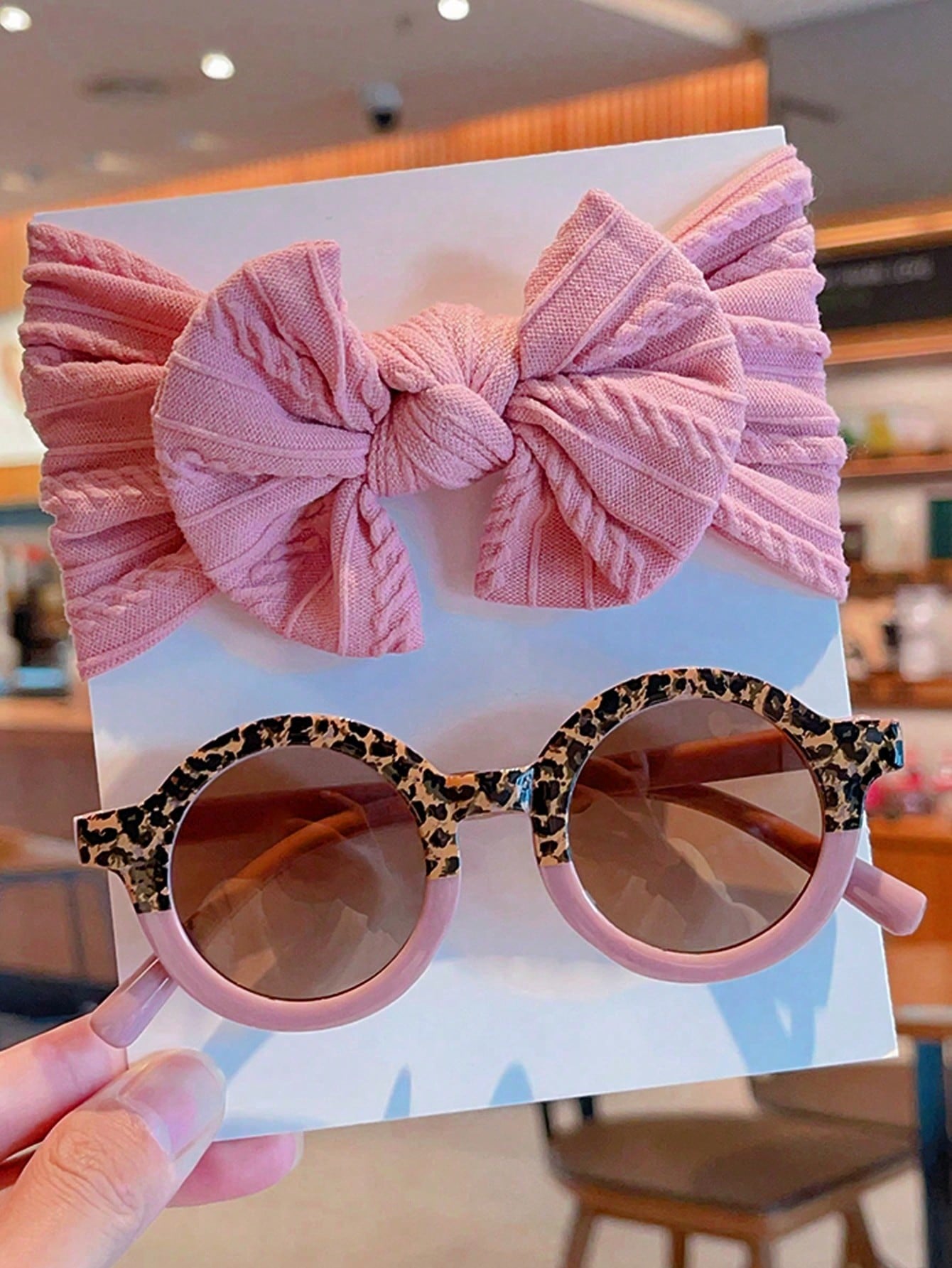 2pcs/Set New Girls Cute Solid Color Bowknot Hairband Round Frame Sunglasses Children's Sunglasses Kids Hair Accessories Set