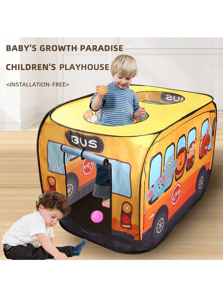 1pc Children's Tent With Portable Folding Deep Blue Police Car Design, For Indoor And Outdoor Play