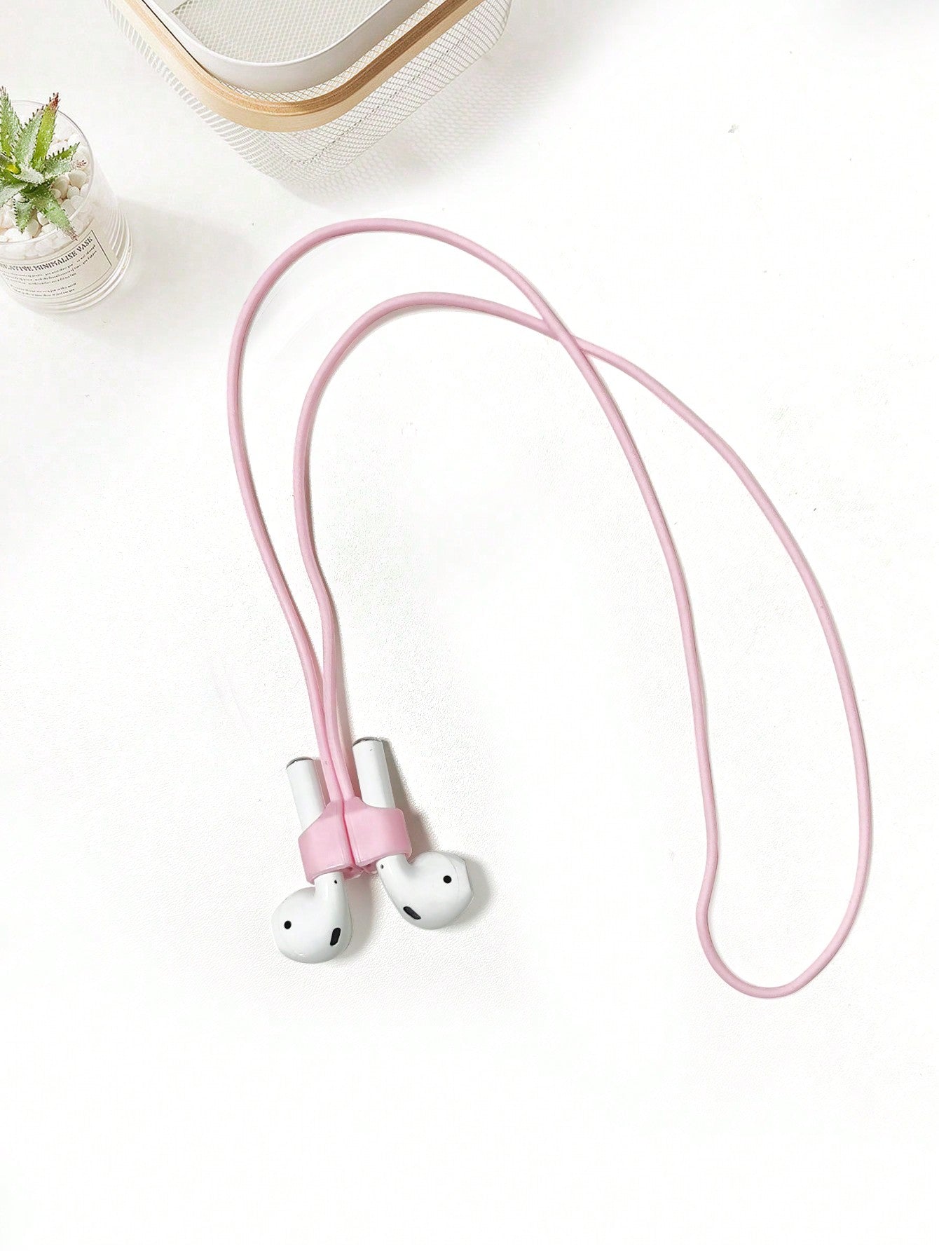 Pink Wireless Earphones Anti-Lost Rope With Magnetic Adsorption, Secure Fit For Sports, Suitable For Airpods