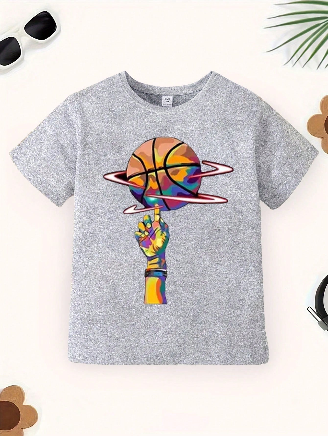 Young Boy Stylish Basketball Printed Crew Neck T-Shirt With Bold & Cool Design, Summer