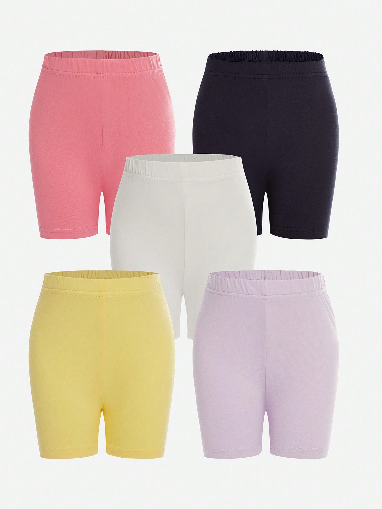 Young Girl 5-Pack Simple Multicolor Stretchy Shorts Leggings