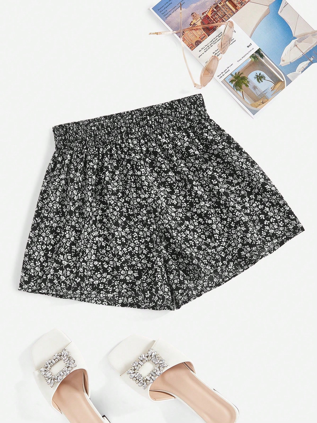 Ditsy Floral Shirred Waist Shorts