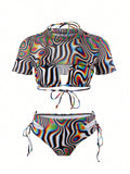 Swim Women's Zebra Print Halter Neck Swimwear Set, Bikini Set Outfit Beach Bikini Set Bathing Suit Music Festival Summer Beach