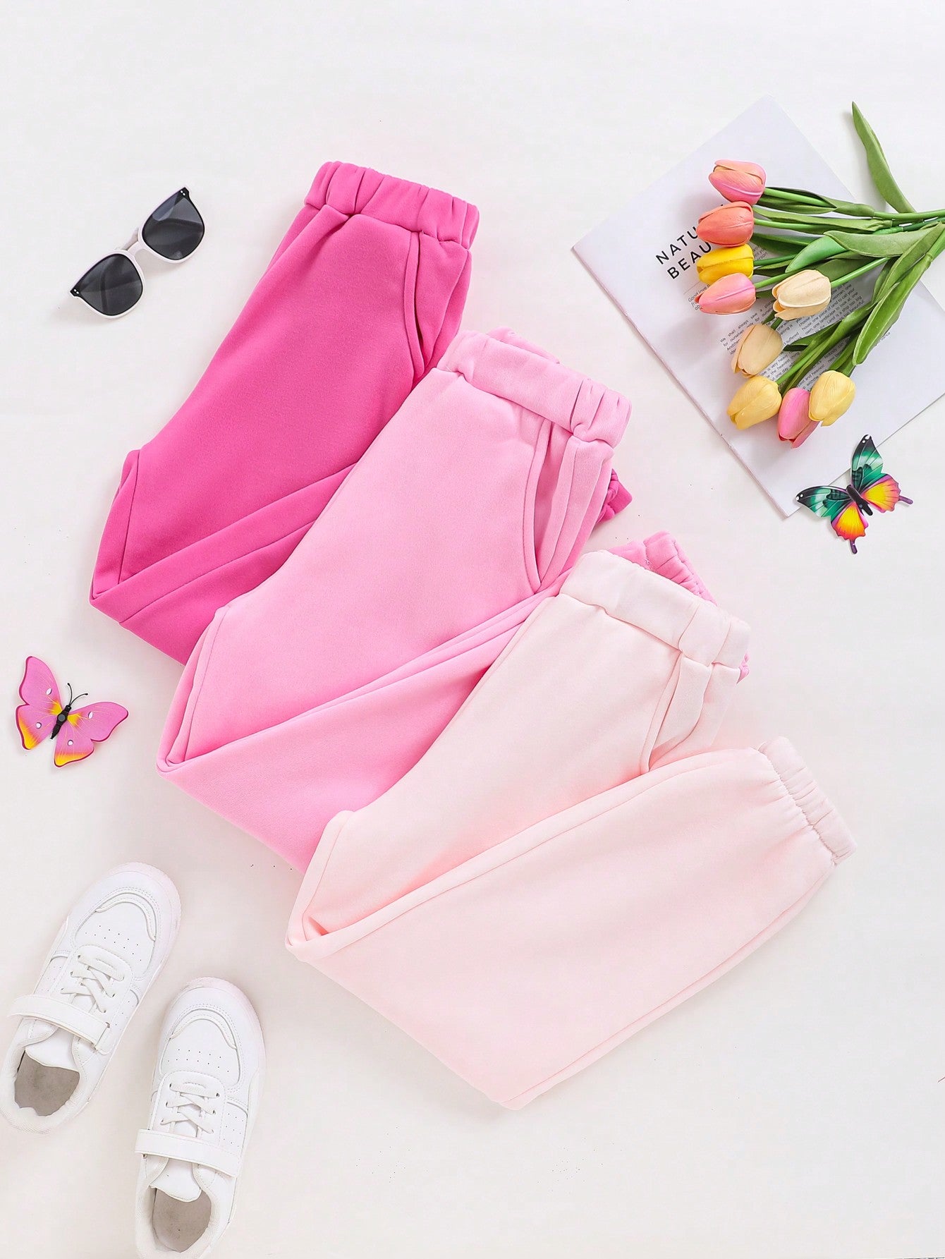 Tween Girl 3pcs Solid Elastic Waist Thermal Lined Sweatpants