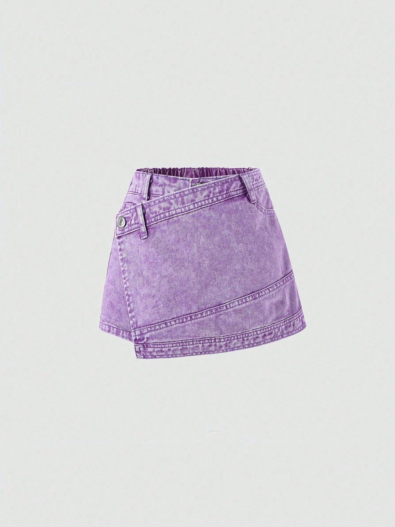 Tween Girl Y2K Street Fashionable Cool Purple Heavy Washed Denim Skorts With 2 In 1 Design