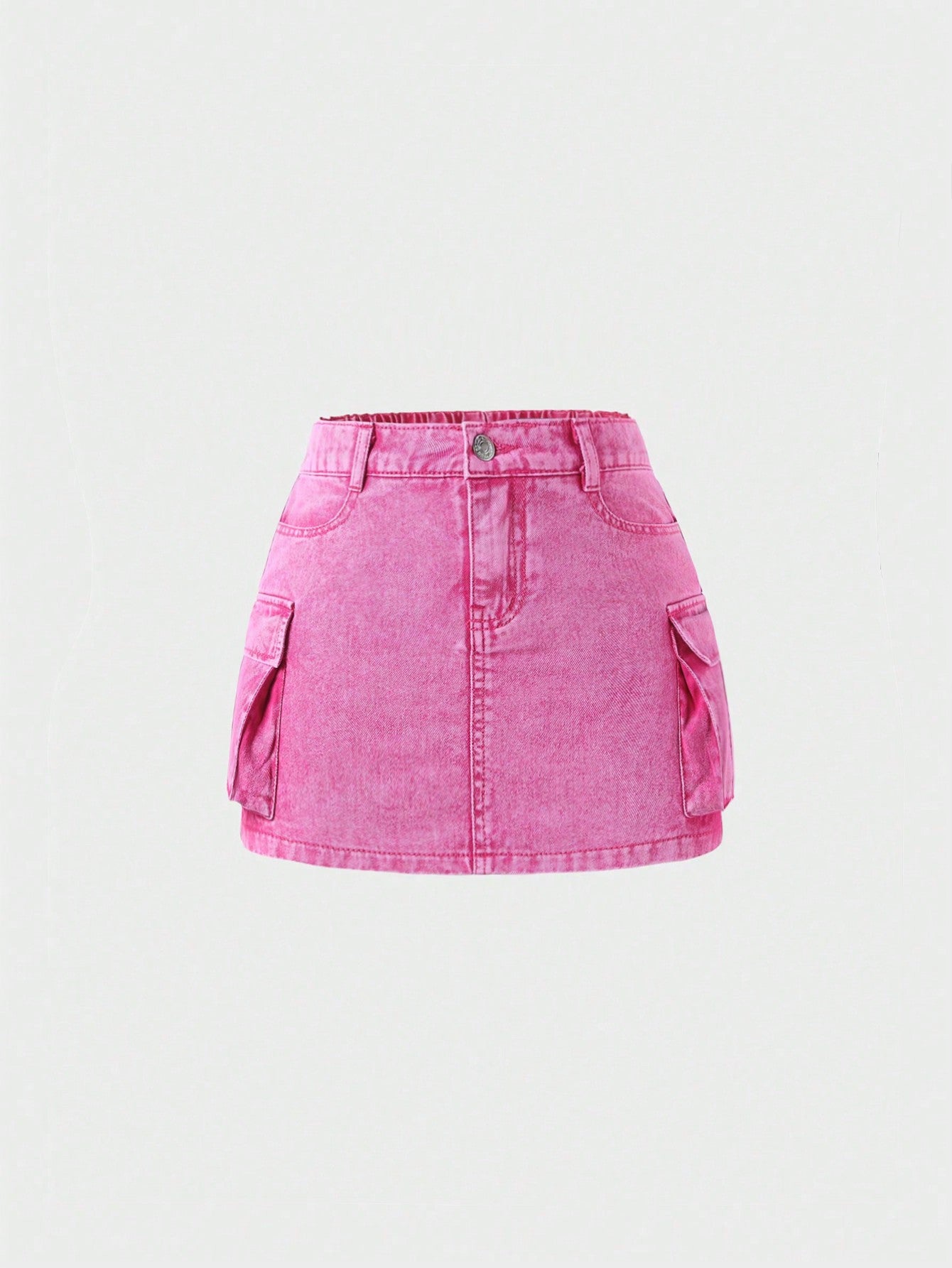 Teen Girls' Vintage Streetwear Cool 3d Multi-Pocket Basic Pink Denim Skirt