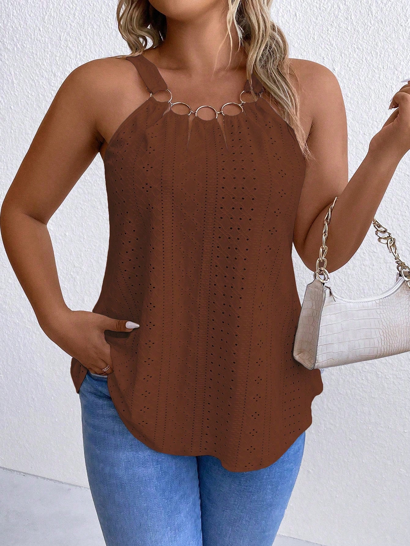 Plus Size Women's Summer Circular Ring Connected Casual Camisole Top