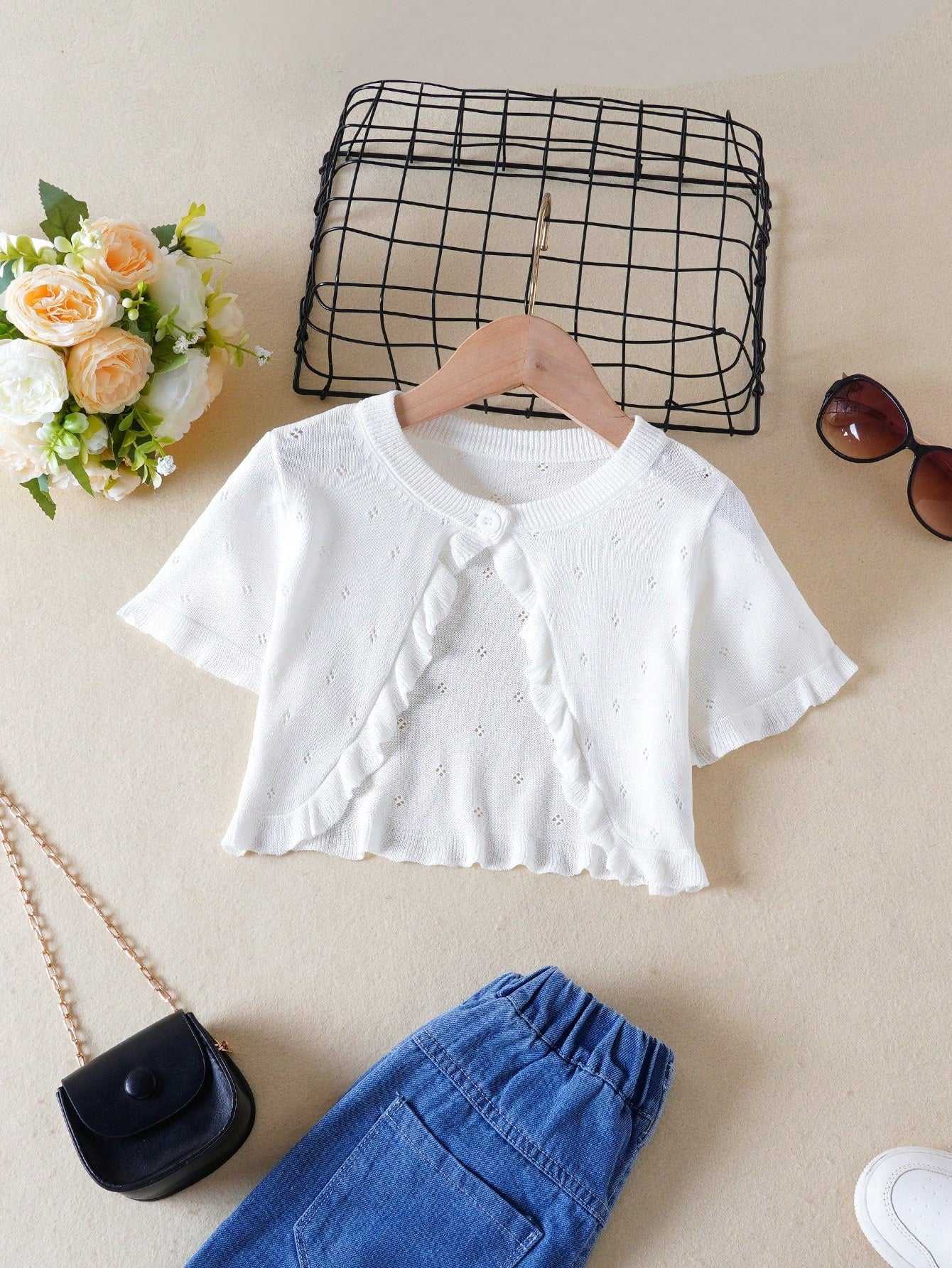 Young Girl Single Button Short Sleeve Cardigan