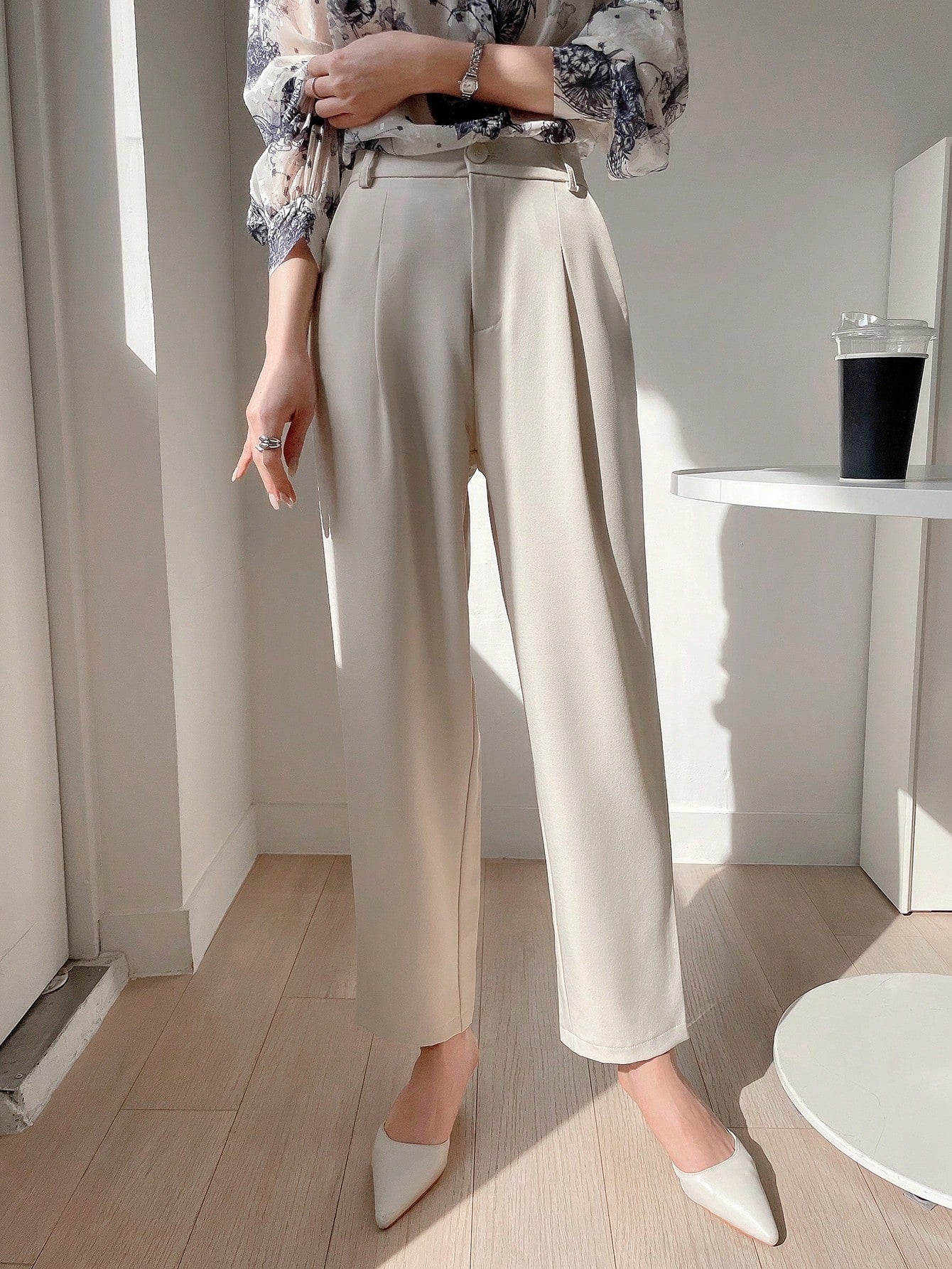 DAZY High Waist Plicated Detail Tailored Pants