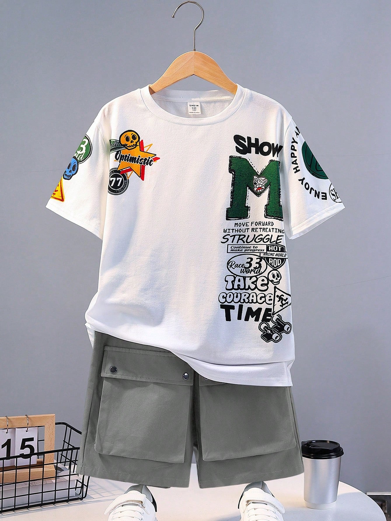 Tween Boys' Loose Fit Casual Round Neck Pattern Short Sleeve T-Shirt & Shorts Set