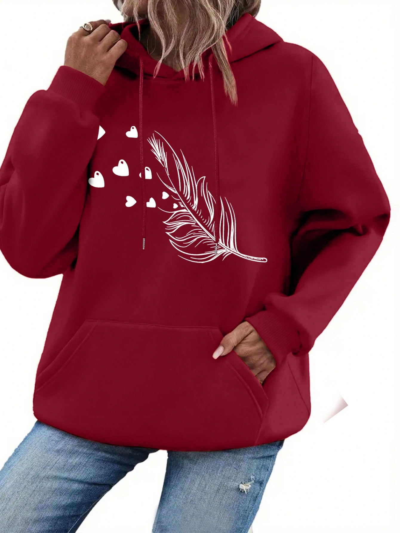 Plus Kangaroo Pocket Drawstring Thermal Hoodie