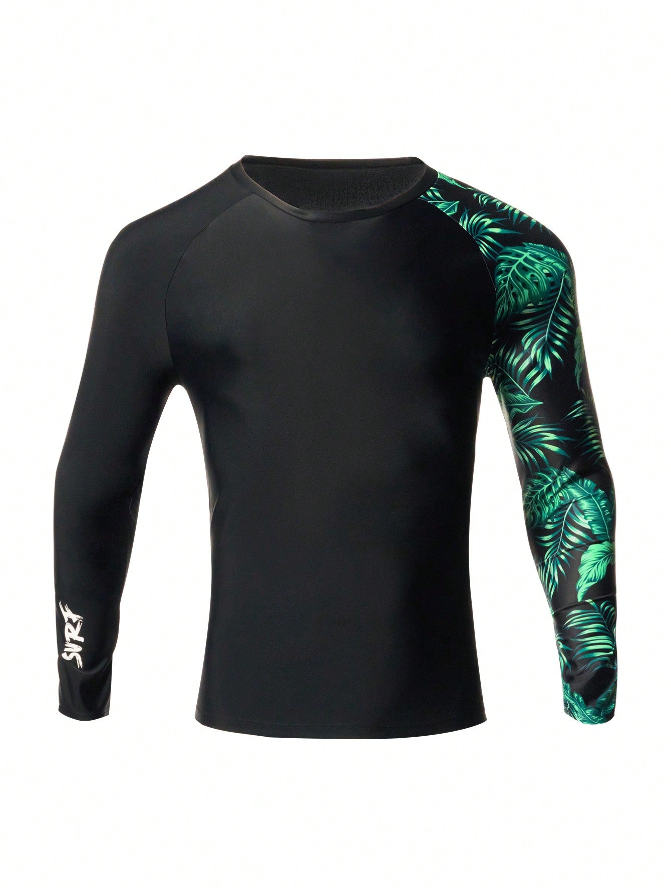 Men's Leaf Printed Rash Guard With Raglan Sleeves, Ideal For Swimming And Surfing