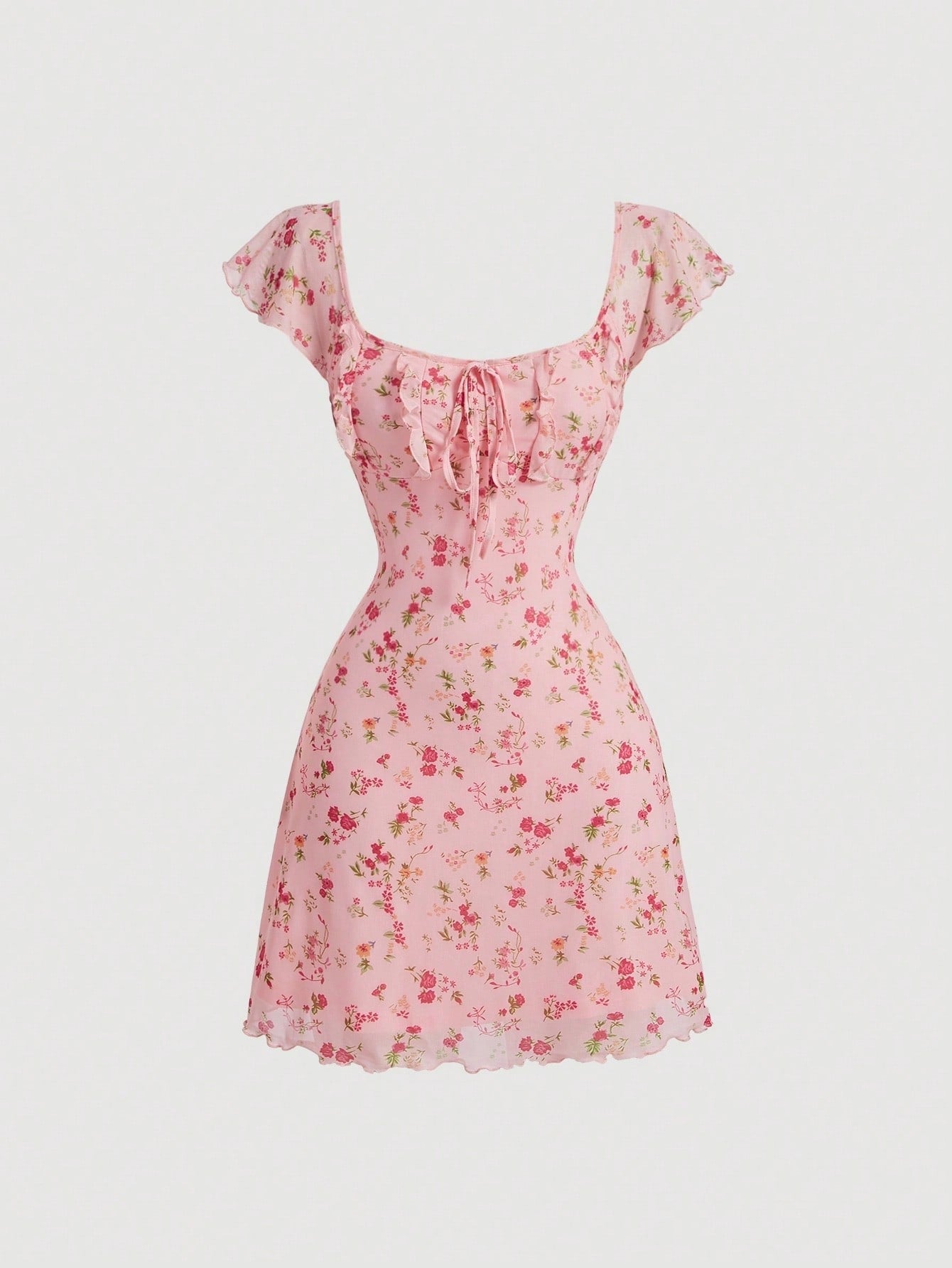 Women's Vintage Floral Print Knotted Chest Ruched Round Neckline Sleeveless Dress For Summer