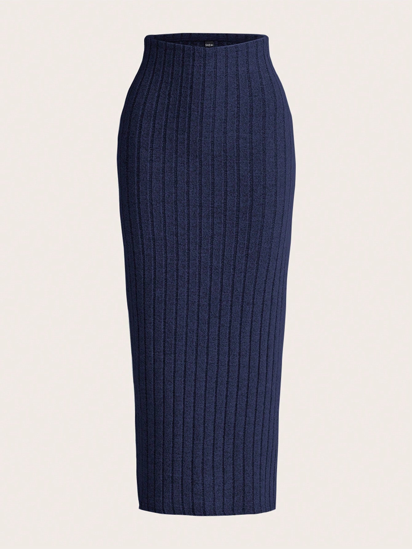 Solid Ribbed Knit Pencil Skirt