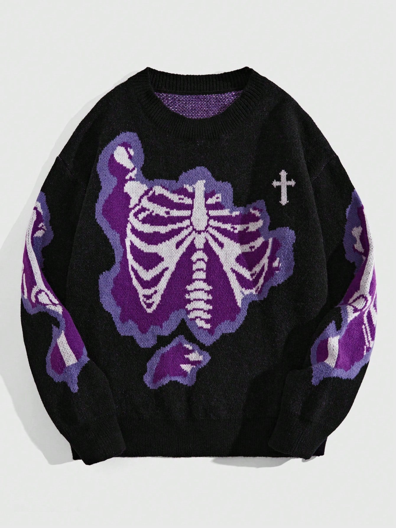 Street Life Men's Skull & Cross Pattern Drop Shoulder Sweater For Halloween, School