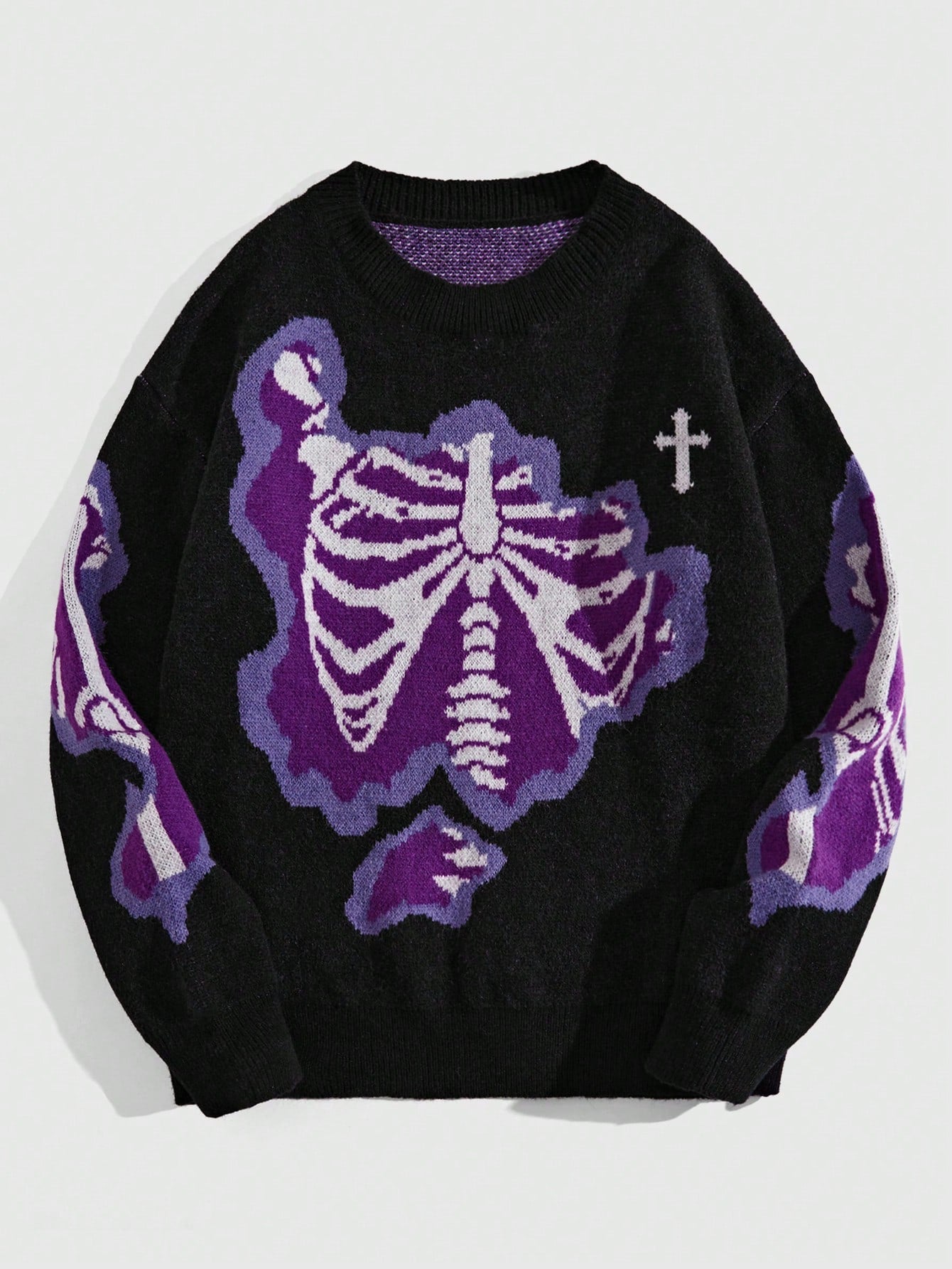 Street Life Men's Skull & Cross Print Drop Shoulder Sweater For Halloween