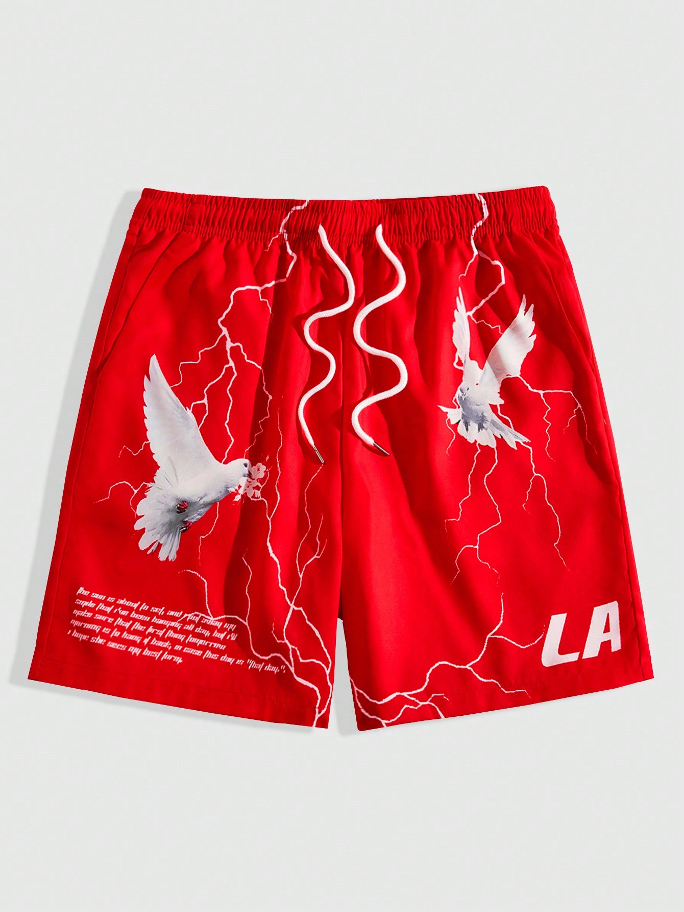 Street Life Men Pigeon & Slogan Graphic Drawstring Waist Shorts