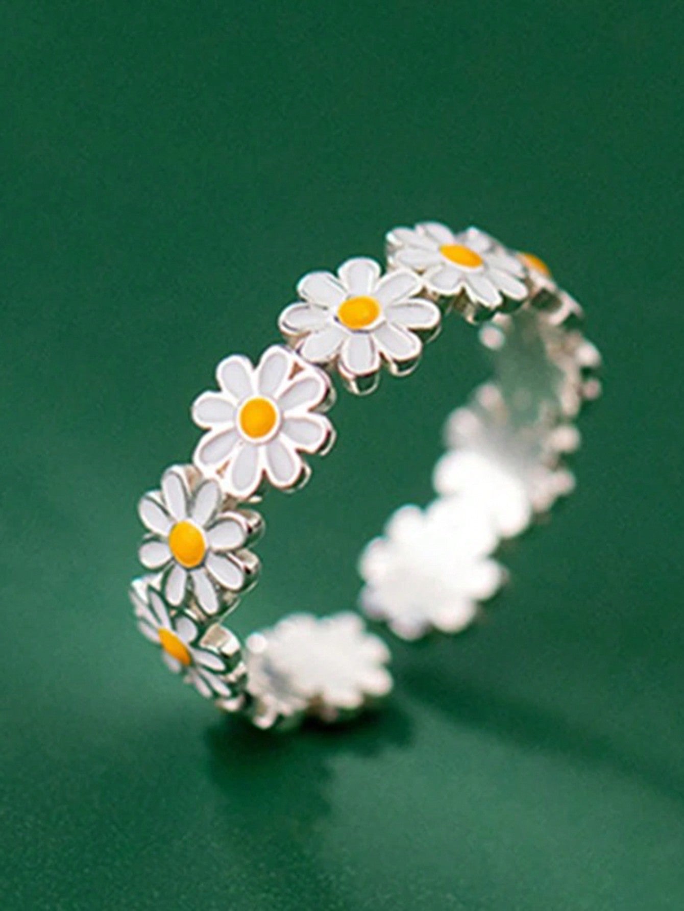 1pc Cute Daisy Ring For Women, Enamel Sunflower Open Ring, Trendy Jewelry