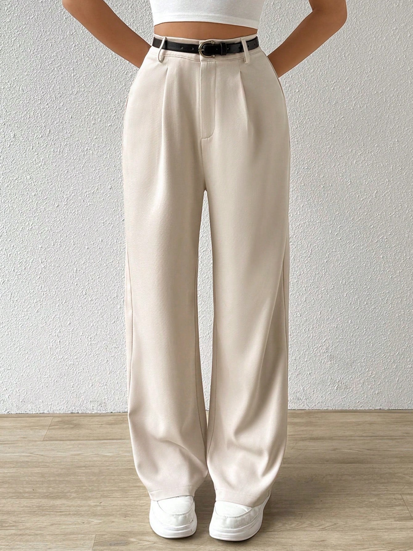 Women's Casual Straight-Leg Pants With Waist Belt