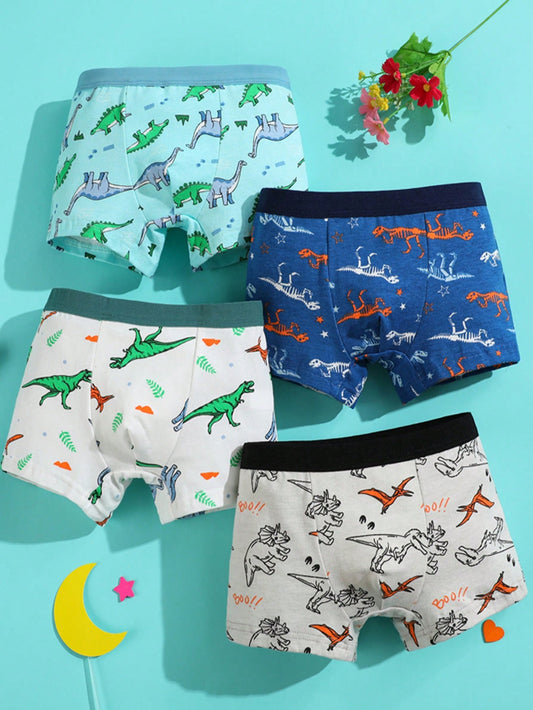 4pcs Soft & Comfortable Young Boys' Dinosaur Pattern Briefs