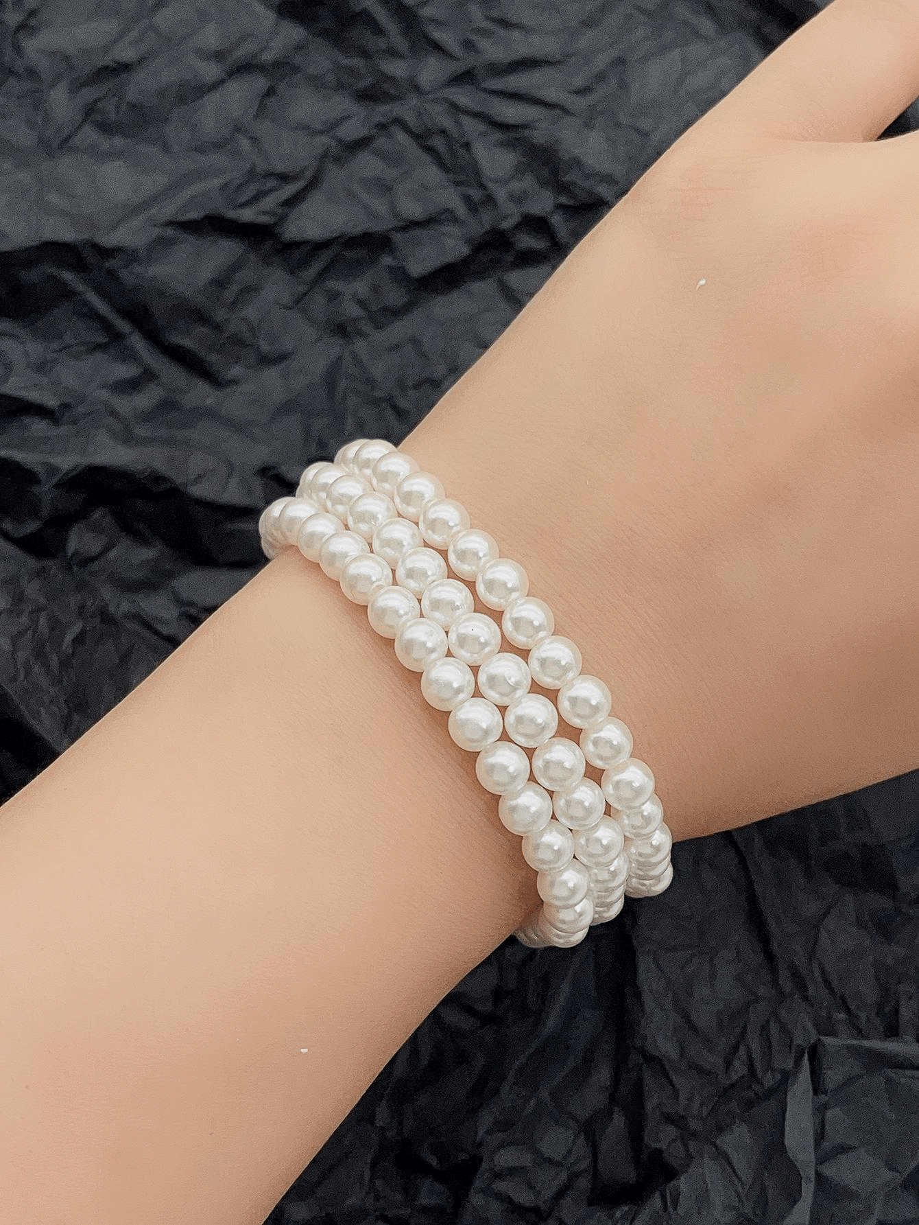 3pcs White Pearl Beaded Bracelets For Daily Wear By Women