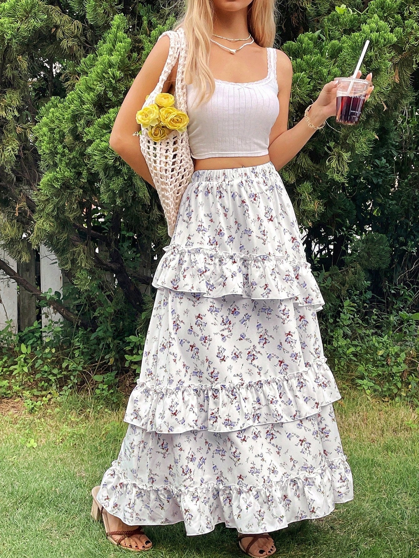 Women's Floral Printed Layered Skirt