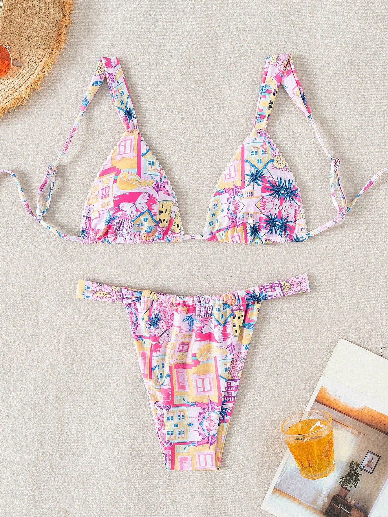 Swim Vcay Summer Beach Women's Coconut Tree & Fruit Printed Bikini Set