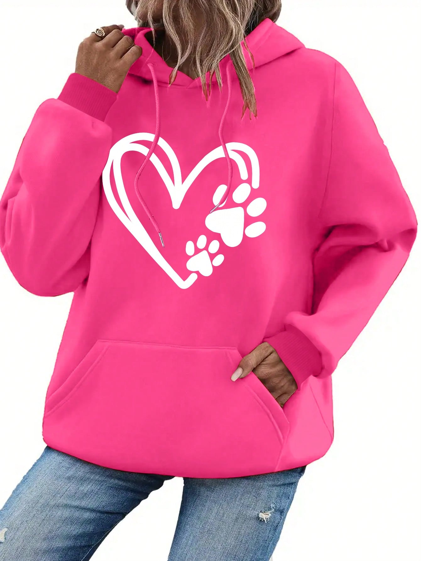 Plus Kangaroo Pocket Drawstring Thermal Hoodie