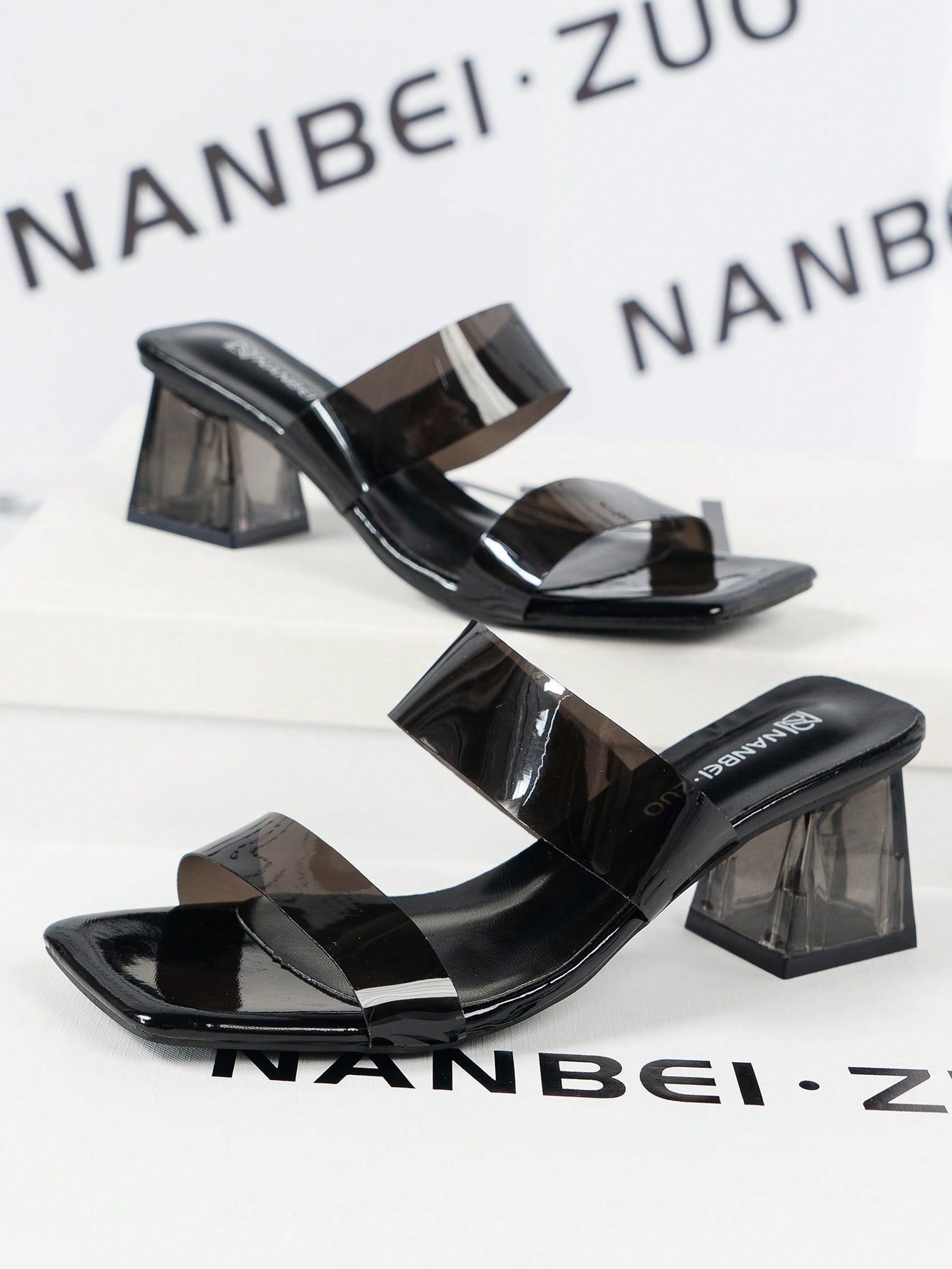 Women's Brown Transparent Double Strap Irregular Heel Coffee Brown Slippers, Comfortable For Wedding Parties And Other Activities. Coffee Color Clear Heels Sandals, Sexy Open Toe For Parties, Elegant Style For Spring And Summer. High Heel, Outdoor Beach C