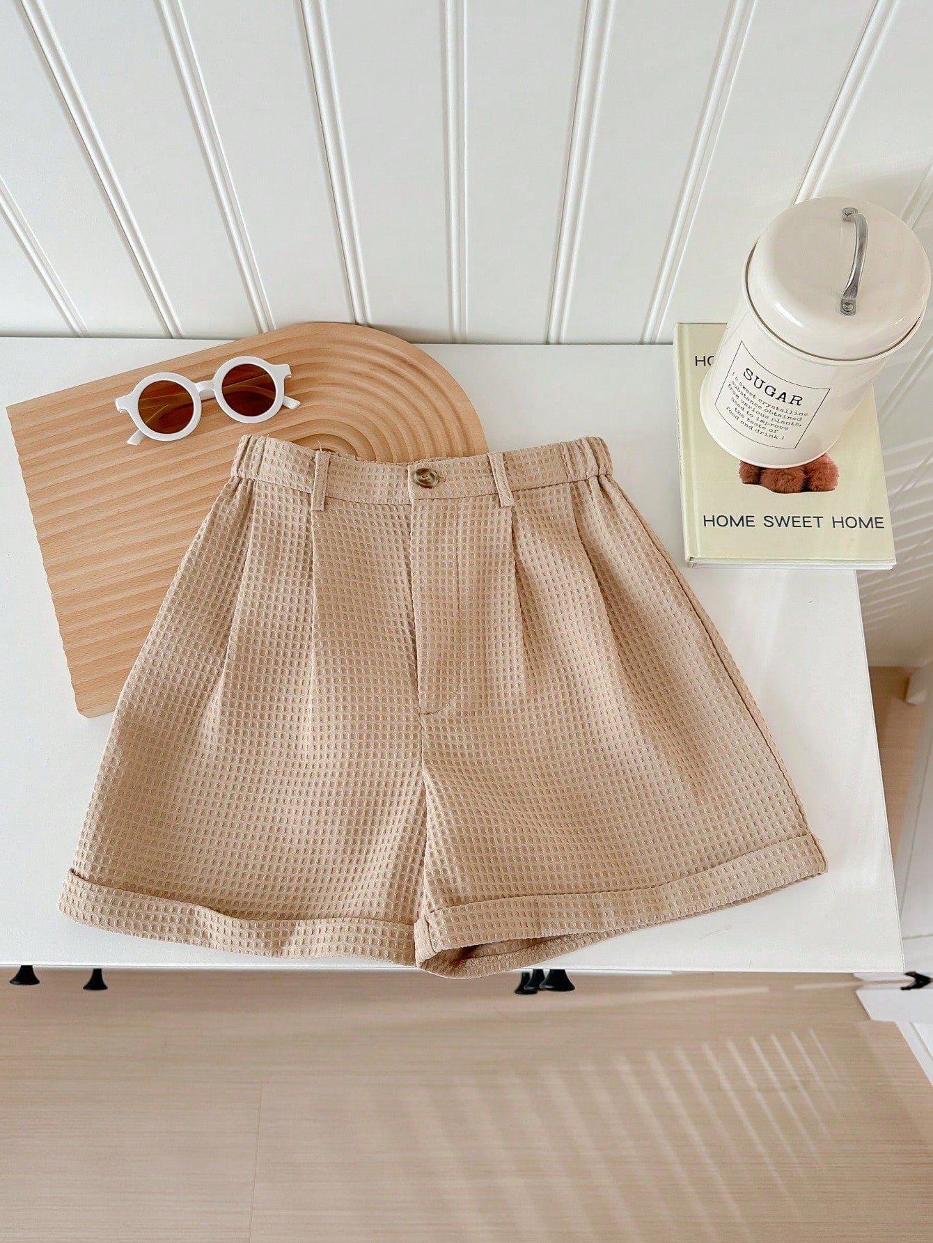 Solid Color Pleated Casual Straight Shorts For Tween Girls